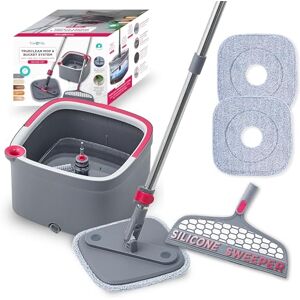 True & Tidy True Clean Mop and Bucket System, Includes Square Spin Mop, Dual Compartment Mop Bucket and 2 Thick Machine Washable Mop Pads, Extra Squeegee Sweeper Mop Head True & Tidy True Clean Mop and Bucket System, Includes Square Spin Mop, Dual Compartment Mop Bucket and 2 Thick Machine Washable Mop Pads, Extra Squeegee Sweeper Mop Head