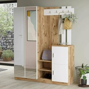 Dmora Borealis Entrance Cabinet, Coat Rack, Composition for Lobby, Multifunctional Storage Console, 147 x 38 x 180 cm, Oak and White Dmora Borealis Entrance Cabinet, Coat Rack, Composition for Lobby, Multifunctional Storage Console, 147 x 38 x 180 cm, Oak and White