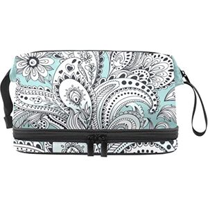 Generic Multi-Functional Storage Travel Cosmetic Bag with Handle,Large Capacity Travel Cosmetic Bag,Retro Bohemia Florals Blue Boho Generic Multi-Functional Storage Travel Cosmetic Bag with Handle,Large Capacity Travel Cosmetic Bag,Retro Bohemia Florals Blue Boho