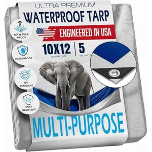 KING-A-MA-JIGS 10x12 Ft Tarp, Waterproof Plastic Poly 5 Mil Thick Tarpaulin with Metal Grommets Every 18in Emergency Rain Shelter, Outdoor Cover and Camping Use (Reversible, Blue and Silver) KING-A-MA-JIGS 10x12 Ft Tarp, Waterproof Plastic Poly 5 Mil Thick Tarpaulin with Metal Grommets Every 18in Emergency Rain Shelter, Outdoor Cover and Camping Use (Reversible, Blue and Silver)