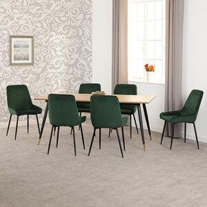 Seconique Hamilton Large Dining Set with Avery Chairs in Medium Oak Effect/Black/Emerald Green Velvet Seconique Hamilton Large Dining Set with Avery Chairs in Medium Oak Effect/Black/Emerald Green Velvet
