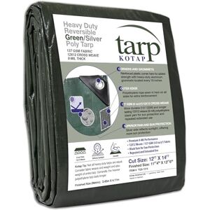 Kotap 12-ft x 14-ft Heavy-Duty 12 by 12 Cross Weave 8-mil Reversible Green/Silver Poly Tarp, Item: TGS-1214 Kotap 12-ft x 14-ft Heavy-Duty 12 by 12 Cross Weave 8-mil Reversible Green/Silver Poly Tarp, Item: TGS-1214