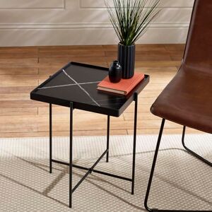 Julian Bowen Celia Side Table Small End Table with Raised Lip and Black Metal Frame, Square Marble Effect Modern Bedside W 40 x H 47cm Julian Bowen Celia Side Table Small End Table with Raised Lip and Black Metal Frame, Square Marble Effect Modern Bedside W 40 x H 47cm