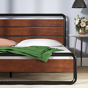 Zinus Therese Double Bed frame Bed 135x190 cm 20 cm Height Metal and Wood Platfomr Bed frame Brown and Black Zinus Therese Double Bed frame Bed 135x190 cm 20 cm Height Metal and Wood Platfomr Bed frame Brown and Black