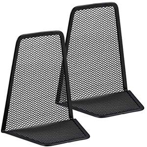 Relaxdays Set of 2 Bookends, Supports for Books, CDs, DVDs, HxWxD: app. 14.5 x 12.5 x 9 cm, Black, Steel Relaxdays Set of 2 Bookends, Supports for Books, CDs, DVDs, HxWxD: app. 14.5 x 12.5 x 9 cm, Black, Steel