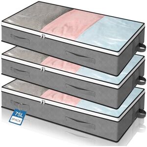 Cozary 3 Pieces Underbed Containers, Reinforced Handle, Transparent Window, Wardrobe Organizer for Seasonal Quilts Dresses, Space-Saving Closet Containers, 100 x 50 x 15 cm Cozary 3 Pieces Underbed Containers, Reinforced Handle, Transparent Window, Wardrobe Organizer for Seasonal Quilts Dresses, Space-Saving Closet Containers, 100 x 50 x 15 cm