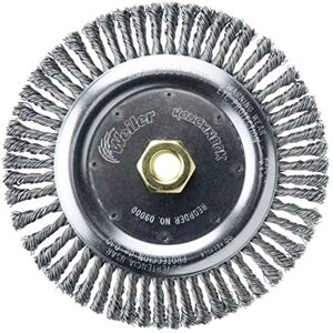 Weiler 09000 Dualife 5/8"-11 Arbor, 0.020" Wire Size, 6-7/8" Diameter, 3/16" Face Width, Steel Bristles, Very Narrow Face, Stringer Bead Twist Knot Wire Wheel Brush Weiler 09000 Dualife 5/8"-11 Arbor, 0.020" Wire Size, 6-7/8" Diameter, 3/16" Face Width, Steel Bristles, Very Narrow Face, Stringer Bead Twist Knot Wire Wheel Brush