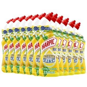 Harpic Active Fresh Toilet Cleaning Gel, Citrus Zest , Pack 12 x 750 ml, Infused with Essential Oils, Kills 99.9% of Bacteria, Toilet Cleaner Harpic Active Fresh Toilet Cleaning Gel, Citrus Zest , Pack 12 x 750 ml, Infused with Essential Oils, Kills 99.9% of Bacteria, Toilet Cleaner
