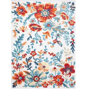 TOWN & COUNTRY EVERYDAY Hibiscus Bloom Modern Floral Indoor Outdoor Area Rug, UV Fade Resistant, High-Low Pile, Ivory/Red/Blue, 3'11"x5'2 TOWN & COUNTRY EVERYDAY Hibiscus Bloom Modern Floral Indoor Outdoor Area Rug, UV Fade Resistant, High-Low Pile, Ivory/Red/Blue, 3'11"x5'2
