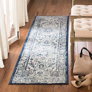 Safavieh Traditional Rug for Living Room, Dining Room, Bedroom Brentwood Collection, Short Pile, in Light Grey and Blue, 61 X 244 cm Safavieh Traditional Rug for Living Room, Dining Room, Bedroom Brentwood Collection, Short Pile, in Light Grey and Blue, 61 X 244 cm