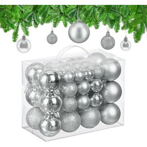 Relaxdays Christmas Baubles, Set of 50, Tree Ornaments, Holiday Decorations, Plastic, Glittery, Matte & Shiny, Silver, 3 Sizes Relaxdays Christmas Baubles, Set of 50, Tree Ornaments, Holiday Decorations, Plastic, Glittery, Matte & Shiny, Silver, 3 Sizes