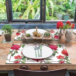 CREARREDA Pomegranate Placemats, Set of 4 PVC Breakfast Placemats, 48 x 33 cm, Non-Slip, Washable, Dirt-Resistant, Heat Resistant, Made in Italy CREARREDA Pomegranate Placemats, Set of 4 PVC Breakfast Placemats, 48 x 33 cm, Non-Slip, Washable, Dirt-Resistant, Heat Resistant, Made in Italy