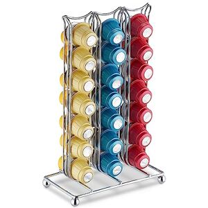 Relaxdays Coffee Pod Holder, Compatible with Nespresso, Stand for 42 Capsules, Metal, HWD: 26.5 x 16.5 x 9.5 cm, Silver, Iron Relaxdays Coffee Pod Holder, Compatible with Nespresso, Stand for 42 Capsules, Metal, HWD: 26.5 x 16.5 x 9.5 cm, Silver, Iron
