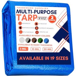 Trademark Supplies Tarp Cover Blue Waterproof 9x12 2-Pack Great for Tarpaulin Canopy Tent, Boat, RV Or Pool Cover!!! (Standard Poly Tarp 9'X12') Trademark Supplies Tarp Cover Blue Waterproof 9x12 2-Pack Great for Tarpaulin Canopy Tent, Boat, RV Or Pool Cover!!! (Standard Poly Tarp 9'X12')