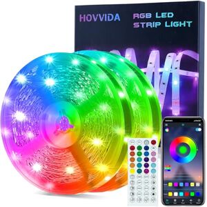 HOVVIDA LED Strip Lights 20M, 2x10M, 30 LEDs/Meter, RGB 24V LED Strip, 600 LEDs, APP and Remote Control, Music Sync, Timing Mode, LED for Room, Game Room, Party HOVVIDA LED Strip Lights 20M, 2x10M, 30 LEDs/Meter, RGB 24V LED Strip, 600 LEDs, APP and Remote Control, Music Sync, Timing Mode, LED for Room, Game Room, Party