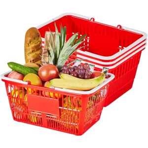VEVOR Shopping Baskets, 4 PCS, 21L Stackable PE Plastic Grocery Baskets with Handles, Dense Mesh Structure, Holds up to 9.07kg, Portable for Grocery, Retail, Stores, Supermarket, Home Use, Red VEVOR Shopping Baskets, 4 PCS, 21L Stackable PE Plastic Grocery Baskets with Handles, Dense Mesh Structure, Holds up to 9.07kg, Portable for Grocery, Retail, Stores, Supermarket, Home Use, Red