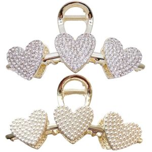 BOSREROY 2PCS Heart Hair Jaw Clip, Crystal Nonslip Pearl Vintage Fashion Barrette Decorative Fake Clip Hair Catch BOSREROY 2PCS Heart Hair Jaw Clip, Crystal Nonslip Pearl Vintage Fashion Barrette Decorative Fake Clip Hair Catch