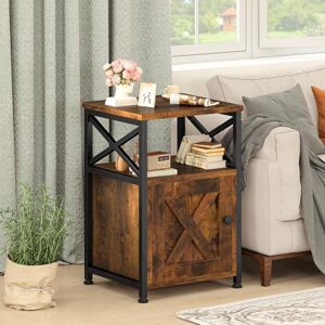 DWVO Side Table, X-Shaped Design with Storage Cabinet, 2 USB ports, and Power outlets. Metal Frame, Rustic Brown, 40x35x60cm, Used as a Bedside, Sofa, or Coffee Table for Living Rooms or Bedrooms DWVO Side Table, X-Shaped Design with Storage Cabinet, 2 USB ports, and Power outlets. Metal Frame, Rustic Brown, 40x35x60cm, Used as a Bedside, Sofa, or Coffee Table for Living Rooms or Bedrooms
