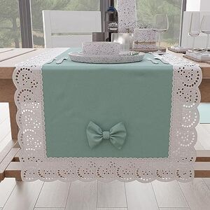 PETTI Artigiani Italiani Elegant Cotton Table Runner, for Kitchen Table, Living Room, Dining Room, Plain Tablecloths with Lace Frill and Bows 40 x 140 cm, Aqua PETTI Artigiani Italiani Elegant Cotton Table Runner, for Kitchen Table, Living Room, Dining Room, Plain Tablecloths with Lace Frill and Bows 40 x 140 cm, Aqua