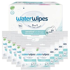 WaterWipes Sensitive+ On The Go Wipes, 100 Count (10 Packs), 3-In-1 Cleans, Cares, Protects, 99.9% Water, Unscented Wet Wipes WaterWipes Sensitive+ On The Go Wipes, 100 Count (10 Packs), 3-In-1 Cleans, Cares, Protects, 99.9% Water, Unscented Wet Wipes