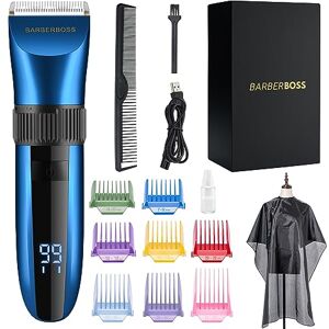 BARBERBOSS Cordless Self-Sharpening Beard & Hair Trimmer Waterproof with Ceramic Blades, LED Display, Fast Charging, and 8 Color Comb Attachments QR-2082 BARBERBOSS Cordless Self-Sharpening Beard & Hair Trimmer Waterproof with Ceramic Blades, LED Display, Fast Charging, and 8 Color Comb Attachments QR-2082