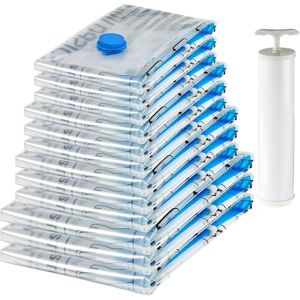 Amazon Basics Vacuum Compression Zipper Storage Bags with Airtight Valve and Hand Pump, 3x (Jumbo, Large, Medium, Small), 12-Pack, Multiple, Clear Amazon Basics Vacuum Compression Zipper Storage Bags with Airtight Valve and Hand Pump, 3x (Jumbo, Large, Medium, Small), 12-Pack, Multiple, Clear
