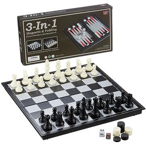 Relaxdays 3-in-1 Travel Game Set for Playing Chess, Checkers & Backgammon, Magnetic, 32 x 32 cm, Foldable, Black/White Relaxdays 3-in-1 Travel Game Set for Playing Chess, Checkers & Backgammon, Magnetic, 32 x 32 cm, Foldable, Black/White