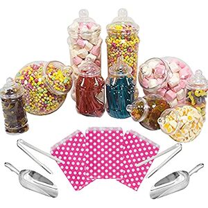 Purple Square 10 Mixed Jar Retro Pick & Mix Victorian Sweet Shop Candy Buffet Kit Party Pack with Scoops, Tongs & Bags Pink Polka Bags Purple Square 10 Mixed Jar Retro Pick & Mix Victorian Sweet Shop Candy Buffet Kit Party Pack with Scoops, Tongs & Bags Pink Polka Bags