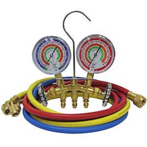 Mastercool 59161 2-Way Heavy Duty Brass Manifold Gauge Set with 3 1/8" Silicone Dampened Gauges and 1/4" SAE Fittings for R410a, R22, R404A U.S. Assembled & Tested with 60" Hoses Mastercool 59161 2-Way Heavy Duty Brass Manifold Gauge Set with 3 1/8" Silicone Dampened Gauges and 1/4" SAE Fittings for R410a, R22, R404A U.S. Assembled & Tested with 60" Hoses