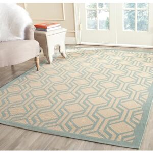 Safavieh Contemporary Rug for Indoor & Outdoor Courtyard Collection, Short Pile, in Beige and Aqua color, 122 X 170 cm Safavieh Contemporary Rug for Indoor & Outdoor Courtyard Collection, Short Pile, in Beige and Aqua color, 122 X 170 cm
