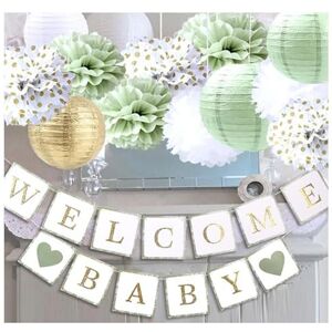 luckylibra Sage Green Baby Shower Decorations,Welcome Baby Banners Paper Lantern Paper Flower Pom Poms luckylibra Sage Green Baby Shower Decorations,Welcome Baby Banners Paper Lantern Paper Flower Pom Poms