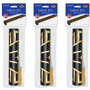 Beistle 59907, 3 Piece Printed 20's Table Runners, 11" x 6', Paper, Black/Gold Beistle 59907, 3 Piece Printed 20's Table Runners, 11" x 6', Paper, Black/Gold
