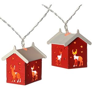 WeRChristmas Reindeer Wooden House Light String with 10-LED Red WeRChristmas Reindeer Wooden House Light String with 10-LED Red