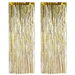 Relaxdays Curtain Set of 2, Party Decoration for Birthday & Weddings, Glitter Fringe Drapes, Gold, One Size Relaxdays Curtain Set of 2, Party Decoration for Birthday & Weddings, Glitter Fringe Drapes, Gold, One Size