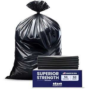 Plasticplace 56 Gallon Glutton Trash Bags, 2.4 Mil, 43W x 46H, Black, 50/Case by Plasticplace 56 Gallon Glutton Trash Bags, 2.4 Mil, 43W x 46H, Black, 50/Case by
