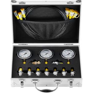 VEVOR Hydraulic Pressure Test Kit, 250/400/600bar, 3 Gauges 9 Test Couplings 3 Test Hoses, Excavator Hydraulic Test Gauge Set with Portable Carrying Case for Excavator Tractors Construction Machinery VEVOR Hydraulic Pressure Test Kit, 250/400/600bar, 3 Gauges 9 Test Couplings 3 Test Hoses, Excavator Hydraulic Test Gauge Set with Portable Carrying Case for Excavator Tractors Construction Machinery