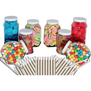 Candy 8 Empty Plastic Sweet Jars with white lid, 2 tongs and 50 bags, 11 colours to choose from Simply add sweets to create your sweet table (Gold) Candy 8 Empty Plastic Sweet Jars with white lid, 2 tongs and 50 bags, 11 colours to choose from Simply add sweets to create your sweet table (Gold)