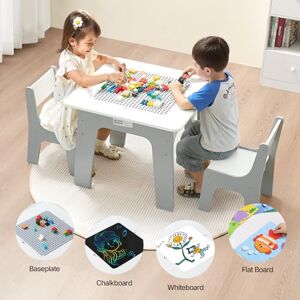VEVOR 4 in 1 Kid Activity Table and 2 Chairs Set, Graffiti & Building Blocks Double-Sided Tabletop, Toddler Play Table with Storage for Kids 3+ Years, Large Storage Space, Gift for Boys & Girls, White VEVOR 4 in 1 Kid Activity Table and 2 Chairs Set, Graffiti & Building Blocks Double-Sided Tabletop, Toddler Play Table with Storage for Kids 3+ Years, Large Storage Space, Gift for Boys & Girls, White