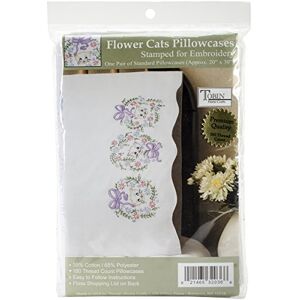 Tobin 232036 Stamped Pillowcase Pair Stamped Cross Stitch Kit for Embroidery, 20 by 30-Inch, Flower Cats Tobin 232036 Stamped Pillowcase Pair Stamped Cross Stitch Kit for Embroidery, 20 by 30-Inch, Flower Cats