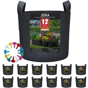 JERIA 12-Pack 5 Gallon, Vegetable/Flower/Plant Grow Bags, Aeration Fabric Pots with Handles (Black), Come with 12 Pcs Plant Labels JERIA 12-Pack 5 Gallon, Vegetable/Flower/Plant Grow Bags, Aeration Fabric Pots with Handles (Black), Come with 12 Pcs Plant Labels