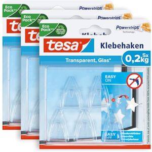tesa UK Adhesive Hooks for Glass Invisible Hanging Hooks for Mirrors and Transparent Surfaces Holds up to 0.2 kg per Hook Pack of 15 incl. 24 Adhesive Strips, Clear, 58900 tesa UK Adhesive Hooks for Glass Invisible Hanging Hooks for Mirrors and Transparent Surfaces Holds up to 0.2 kg per Hook Pack of 15 incl. 24 Adhesive Strips, Clear, 58900
