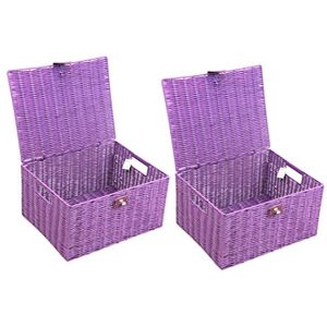 ARPAN 2 x Resin Woven Storage Hamper Basket Box With Lid & Lock (Purple Large) ARPAN 2 x Resin Woven Storage Hamper Basket Box With Lid & Lock (Purple Large)