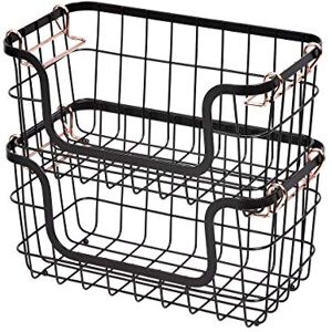 Amazon Basics Stackable Metal Storage Baskets for Kitchen or Bathroom, Rectangular, 2 Pack, 16.3 x 31 x 14.1 cm, Black Amazon Basics Stackable Metal Storage Baskets for Kitchen or Bathroom, Rectangular, 2 Pack, 16.3 x 31 x 14.1 cm, Black