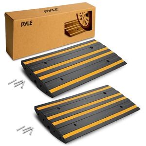 Pyle Rubber Curb Ramp, 60cm Non-Slip Threshold Shed Ramps with Yellow Reflective Strip, Heavy Duty for Driveways, Vehicles, Wheelchairs, Includes Expansion Screws Pyle Rubber Curb Ramp, 60cm Non-Slip Threshold Shed Ramps with Yellow Reflective Strip, Heavy Duty for Driveways, Vehicles, Wheelchairs, Includes Expansion Screws
