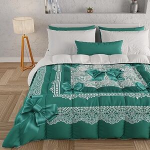 PETTI Artigiani Italiani Winter Quilt for a Double Bed and a Half Quarter, Solid Colour and Digital Print Teal Bow, Made in Italy PETTI Artigiani Italiani Winter Quilt for a Double Bed and a Half Quarter, Solid Colour and Digital Print Teal Bow, Made in Italy