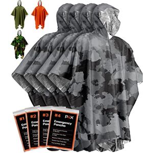 PREPARED4X Emergency Rain Poncho with Mylar Blanket Liner Survival Blankets for Car Heavy Duty, Waterproof Camping Gear, Tactical Prepper Supplies– 4 Pack (Camo) PREPARED4X Emergency Rain Poncho with Mylar Blanket Liner Survival Blankets for Car Heavy Duty, Waterproof Camping Gear, Tactical Prepper Supplies– 4 Pack (Camo)