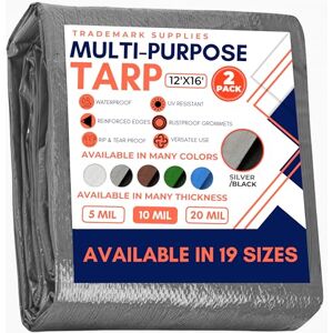 Trademark Supplies Silver/Black 2-Pack Heavy Duty Tarp Tarpaulin Canopy Tent, Boat. Rv Or Pool Cover (12X16)(3.6 x 4.8 M) Trademark Supplies Silver/Black 2-Pack Heavy Duty Tarp Tarpaulin Canopy Tent, Boat. Rv Or Pool Cover (12X16)(3.6 x 4.8 M)