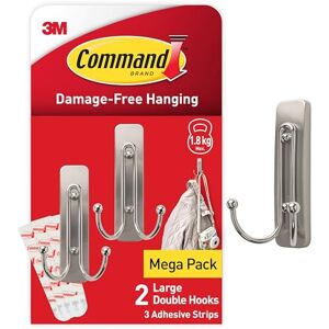 Command Decorative Hook, Indoor use 2 Metal Hooks and 3 Adhesive Strips Hang Jackets, Purses, Handbags, Backpacks, Hats, Scarves, Dog Leads Organise Damage Free, Brushed Nickel, L Command Decorative Hook, Indoor use 2 Metal Hooks and 3 Adhesive Strips Hang Jackets, Purses, Handbags, Backpacks, Hats, Scarves, Dog Leads Organise Damage Free, Brushed Nickel, L
