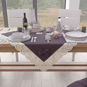 PETTI Artigiani Italiani Elegant Cotton Centerpiece for Kitchen Table, Living Room, Dining Room, Solid Colour Table Centre with Lace Frill and Bows, Mauve 95 x 95 cm PETTI Artigiani Italiani Elegant Cotton Centerpiece for Kitchen Table, Living Room, Dining Room, Solid Colour Table Centre with Lace Frill and Bows, Mauve 95 x 95 cm