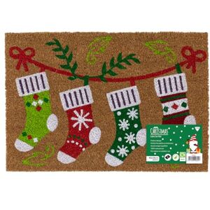 JVL Festive Latex Backed Coir Entrance Doormat, 40x58cm, Stockings JVL Festive Latex Backed Coir Entrance Doormat, 40x58cm, Stockings